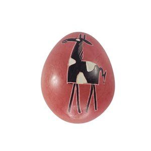 Etched Stone Egg Giraffe Red Painted